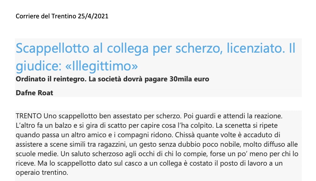 Scappellotto Al Collega Per Scherzo Licenziato Il Giudice Illegittimo Uiltn 